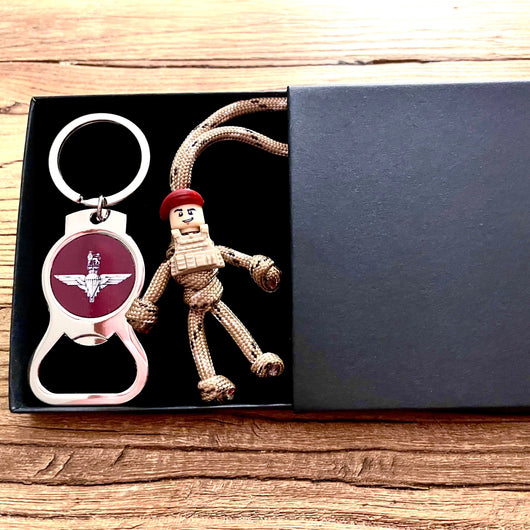 NEW Military Gift Set | Colour Wings | MALE |  ParaTrooper & Bottle Opener KeyRing in Black Gift Box