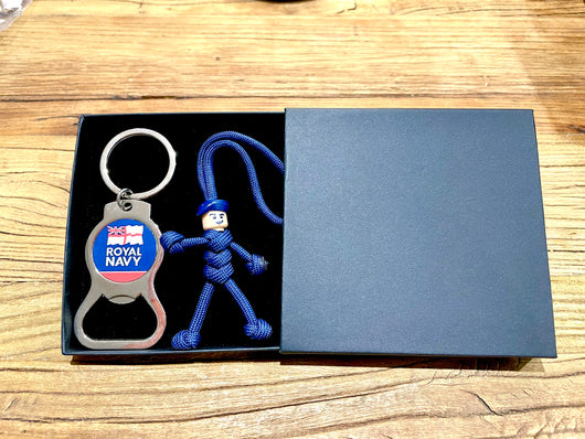 NEW Military Gift Set | Royal Navy Badge | Navy Blue | Navy Beret |  Bottle Opener KeyRing in Black Gift Box