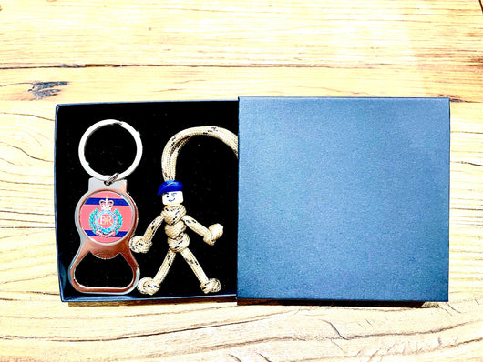 NEW Military Gift Set | Royal Engineers Badge |  Camo | Dark Blue Beret |  Bottle Opener KeyRing in Black Gift Box