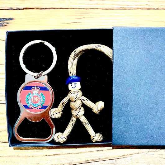 NEW Military Gift Set | Royal Engineers Badge |  Camo | Dark Blue Beret |  Bottle Opener KeyRing in Black Gift Box