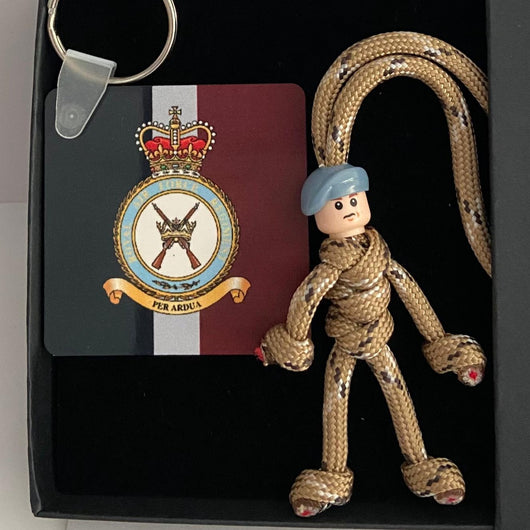 NEW Military Gift Set | RAF Regiment Badge | Camo | Bluey / Grey Beret |  Bottle Opener KeyRing in Black Gift Box
